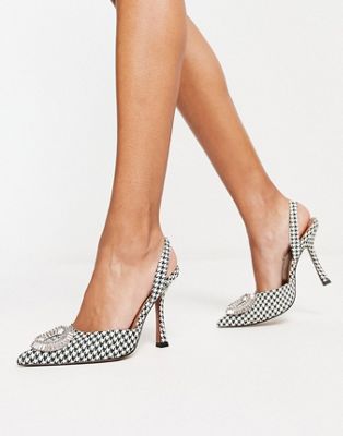 Patron embellished slingback high heeled shoes in check