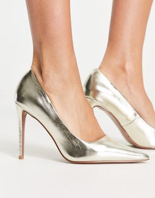 Penza pointed high heeled court shoes in gold