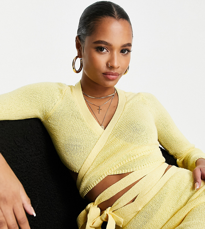 ASOS DESIGN Petite co-ord knitted wrap top in yellow