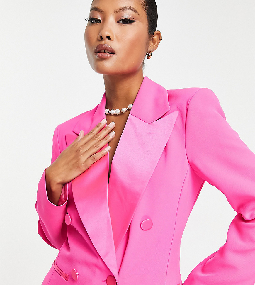 ASOS DESIGN Petite double breasted tux suit blazer in bright pink