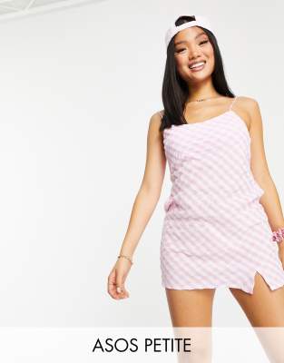 Petite gingham mini slip dress in pink - Click1Get2 Deals