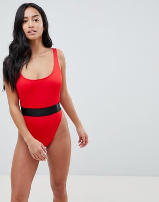 high leg elastic waist swimsuit