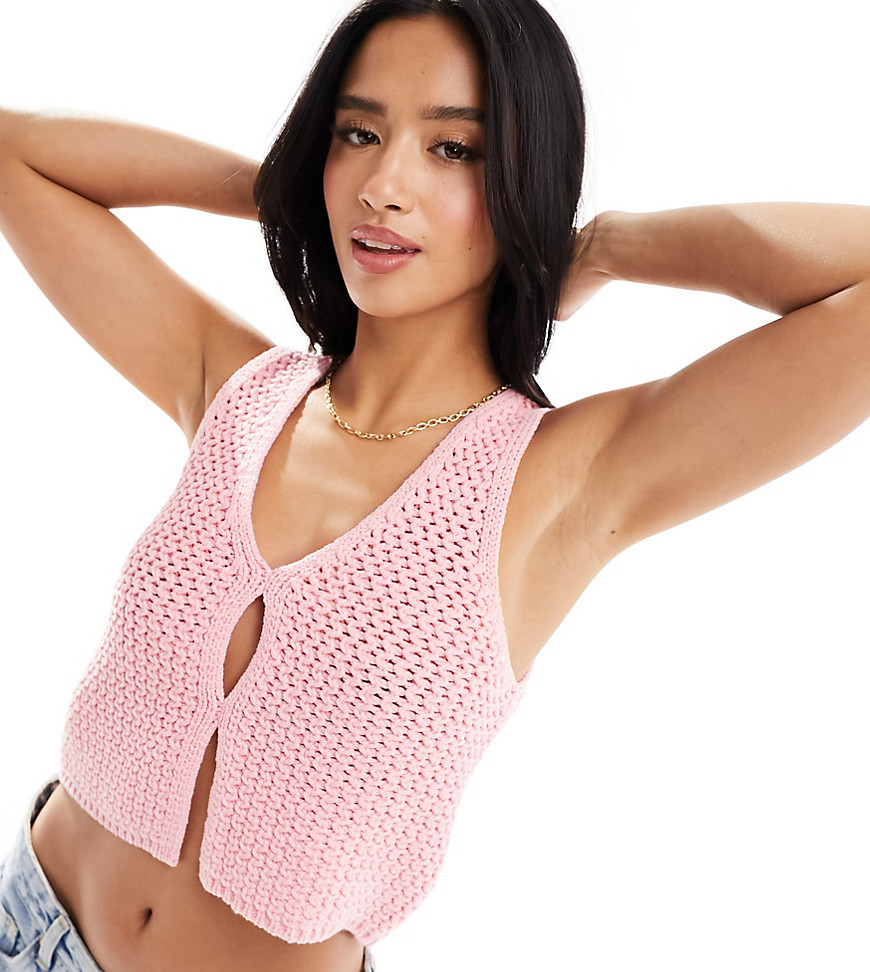 ASOS DESIGN Petite knitted vest in chunky stitch in pink