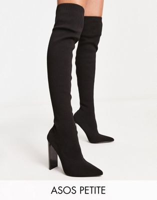 Petite Kylee high-heeled knitted over the knee boots in black
