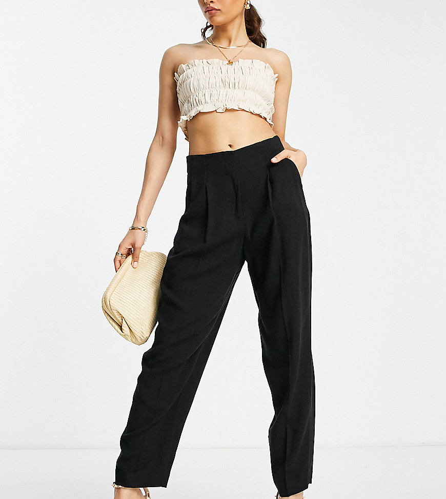 ASOS DESIGN Petite linen soft tapered mom trousers in black