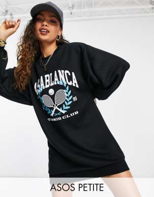 Petite oversized mini sweat dress with casablanca tennis logo in black - Click1Get2 Price Drop