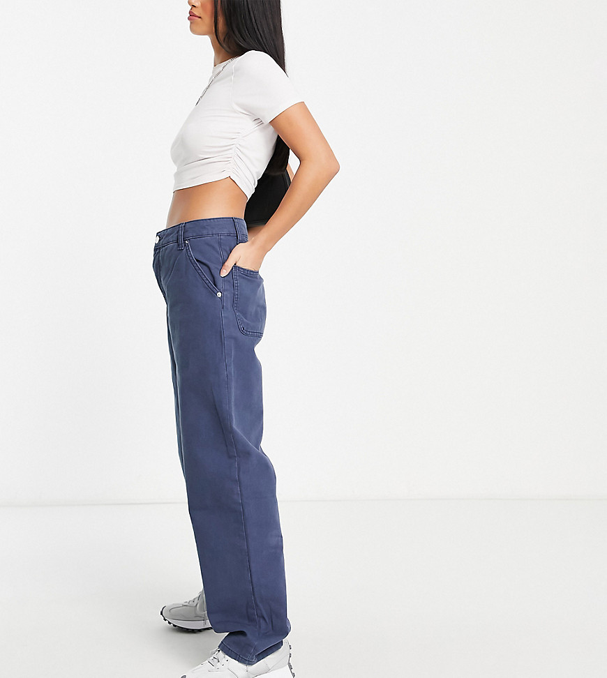 ASOS DESIGN Petite slouchy straight leg trousers in navy