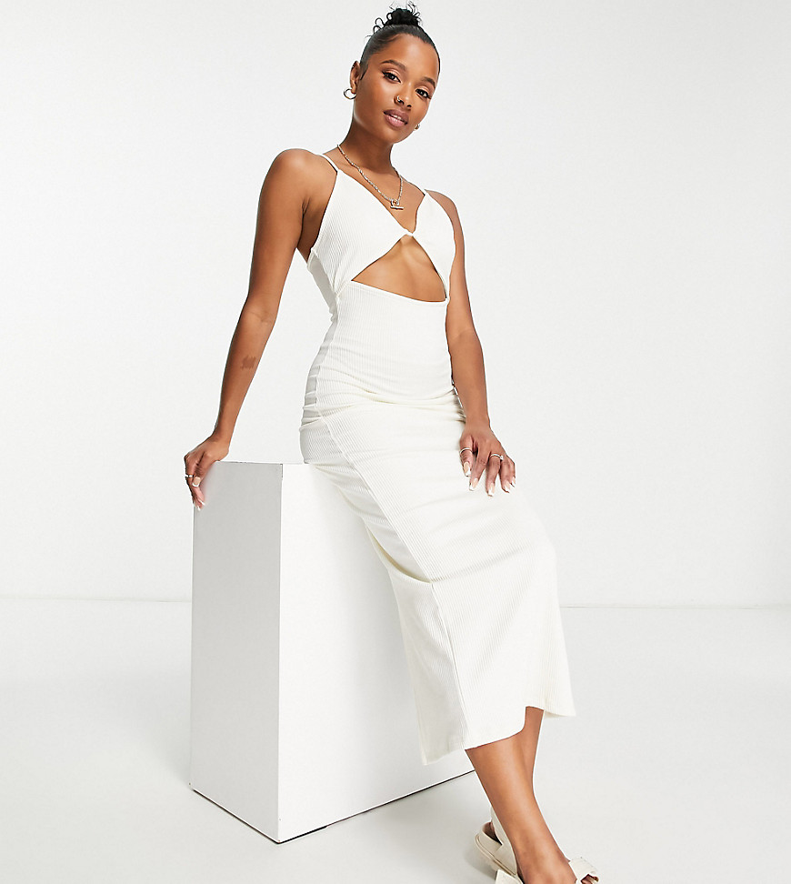 ASOS DESIGN Petite strappy cut out bust detail midi dress in cream-White