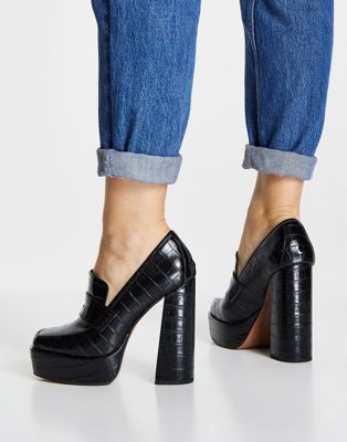 Pippin platform heeled loafers in black