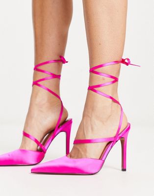 Pride tie leg high heeled shoes in pink