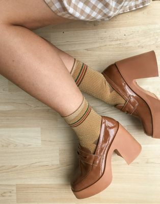Profile chunky high heeled loafer in tan