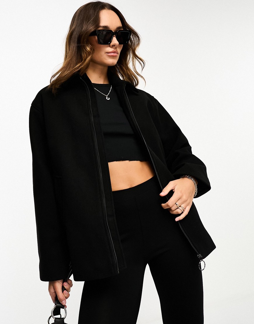 ASOS DESIGN quilt lined harrington jacket in black