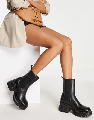 Raindrop premium leather chunky chelsea boots in black
