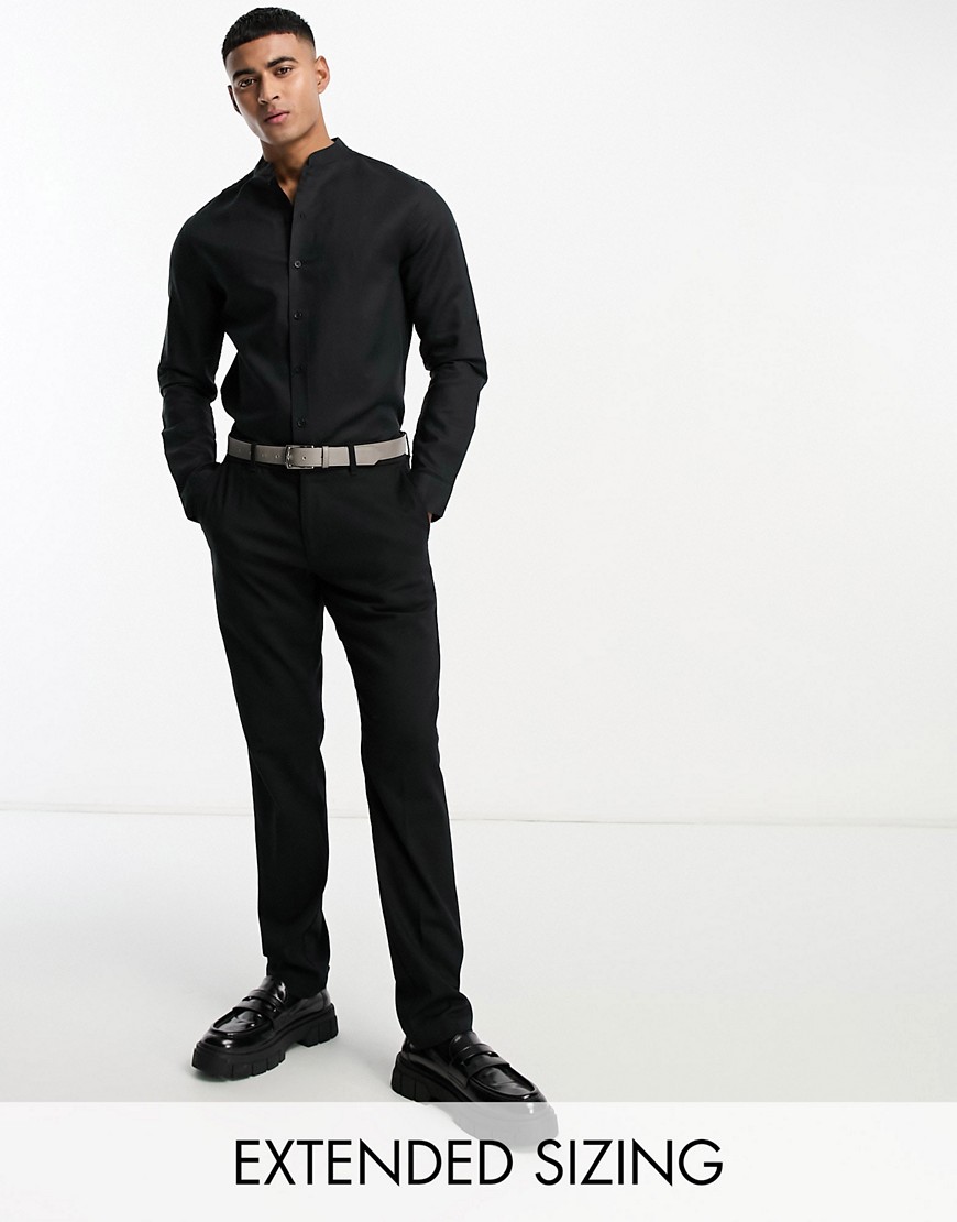 ASOS DESIGN regular smart linen shirt with mandarin collar in black