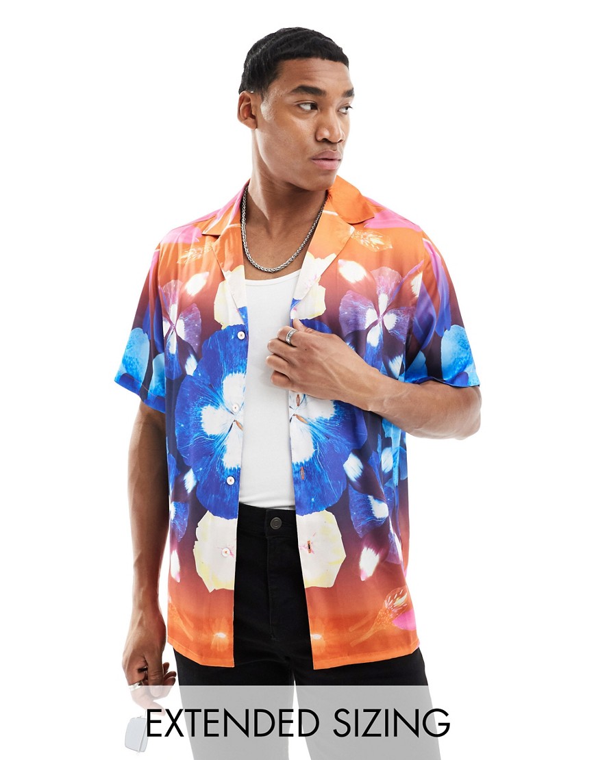 ASOS DESIGN relaxed revere shirt with kaleidoscope floral placement print-Multi