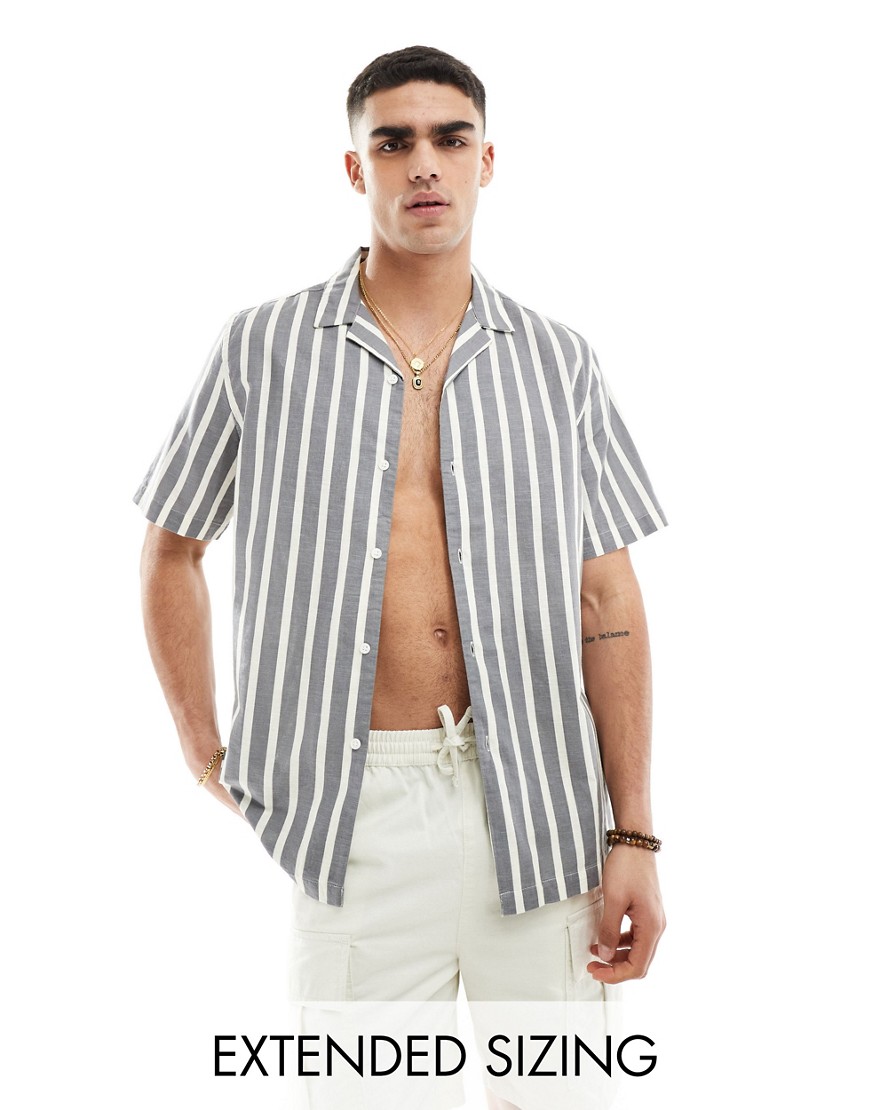 ASOS DESIGN relaxed revere stripe shirt in grey