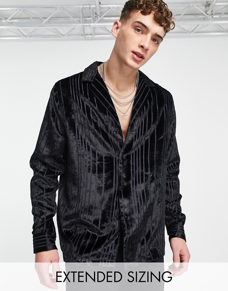 ASOS DESIGN relaxed shirt in black velvet burnout stripe