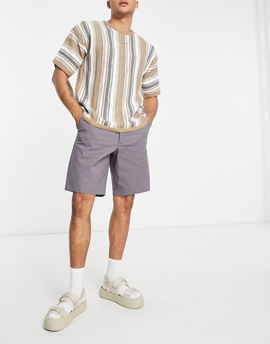 ASOS DESIGN relaxed skater chino shorts in longer length in charcoal-Grey