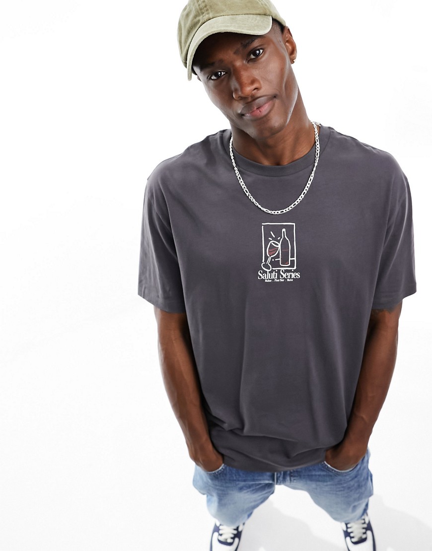 ASOS DESIGN relaxed t-shirt in grey with chest abstract art chest print