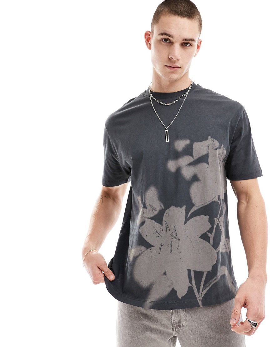 ASOS DESIGN relaxed t-shirt with floral print in charcoal-Grey