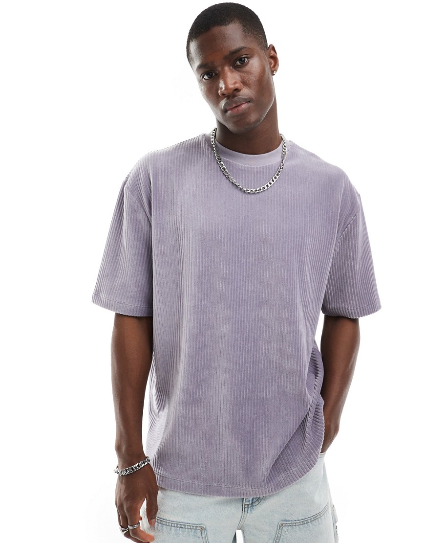 ASOS DESIGN relaxed t-shirt with ribbed velour in lavender-Purple