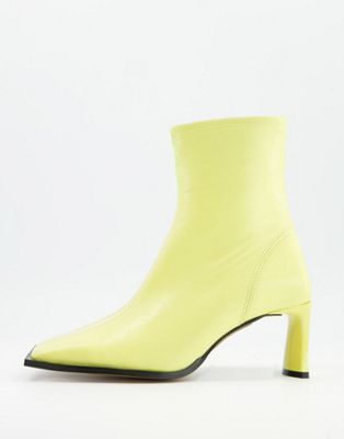 Remedy premium leather square toe heeled boots in lemon yellow