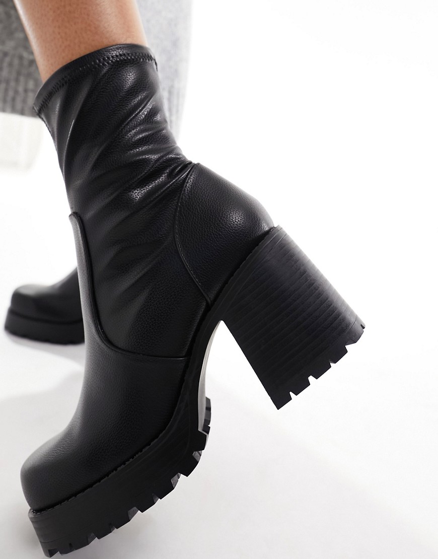 ASOS DESIGN Retreat mid-heeled sock boots in black