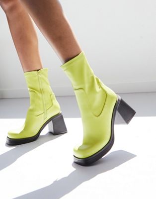 Reversed mid-heel sock boots in green