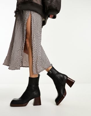Rhodes premium leather platform ankle boots in black
