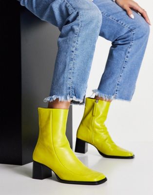 Roberta premium leather square toe boots in lime