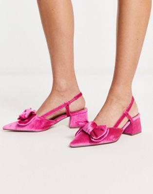 Saidi bow slingback mid heeled shoes in pink velvet