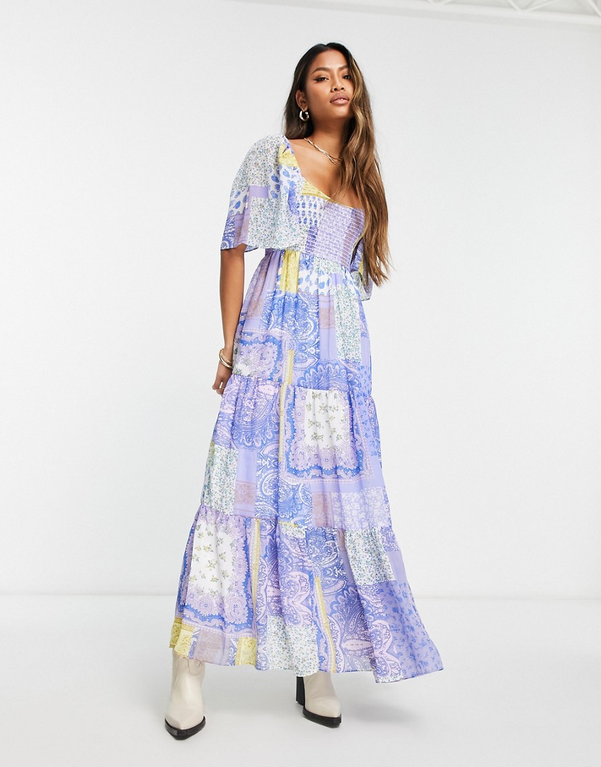 ASOS DESIGN scoop neck maxi dress with raw edge in mixed scarf print-Multi