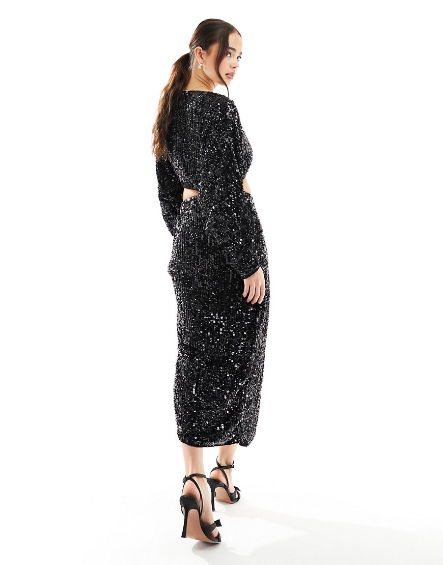 ASOS DESIGN sequin midi skirt with split detail co-ord in black