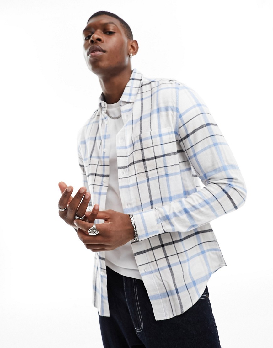 ASOS DESIGN shirt in large scale beige and blue check-Neutral