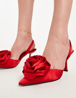 Sia corsage slingback mid heeled shoes in red