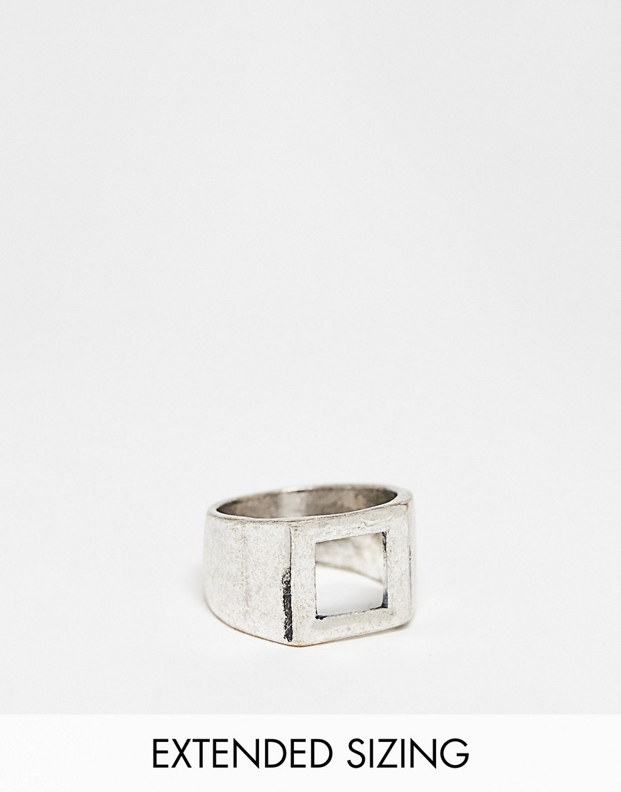 ASOS DESIGN signet ring with cut out design in vintage silver