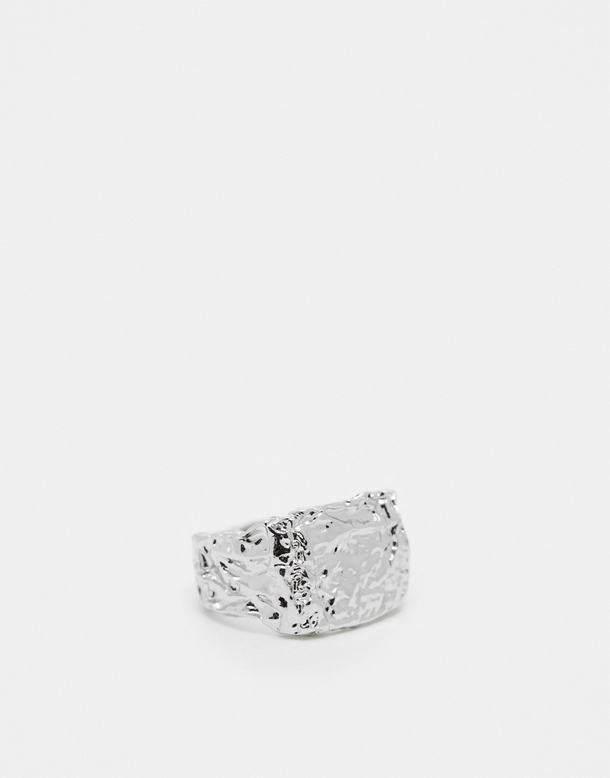 ASOS DESIGN signet ring with texture in silver tone