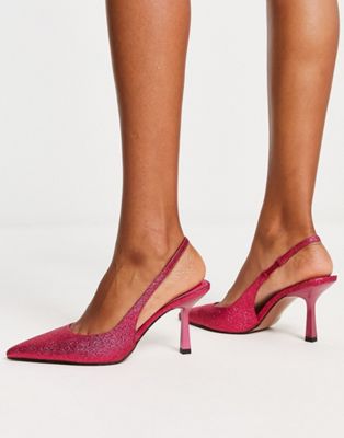 Simba slingback stiletto heeled shoes in pink glitter