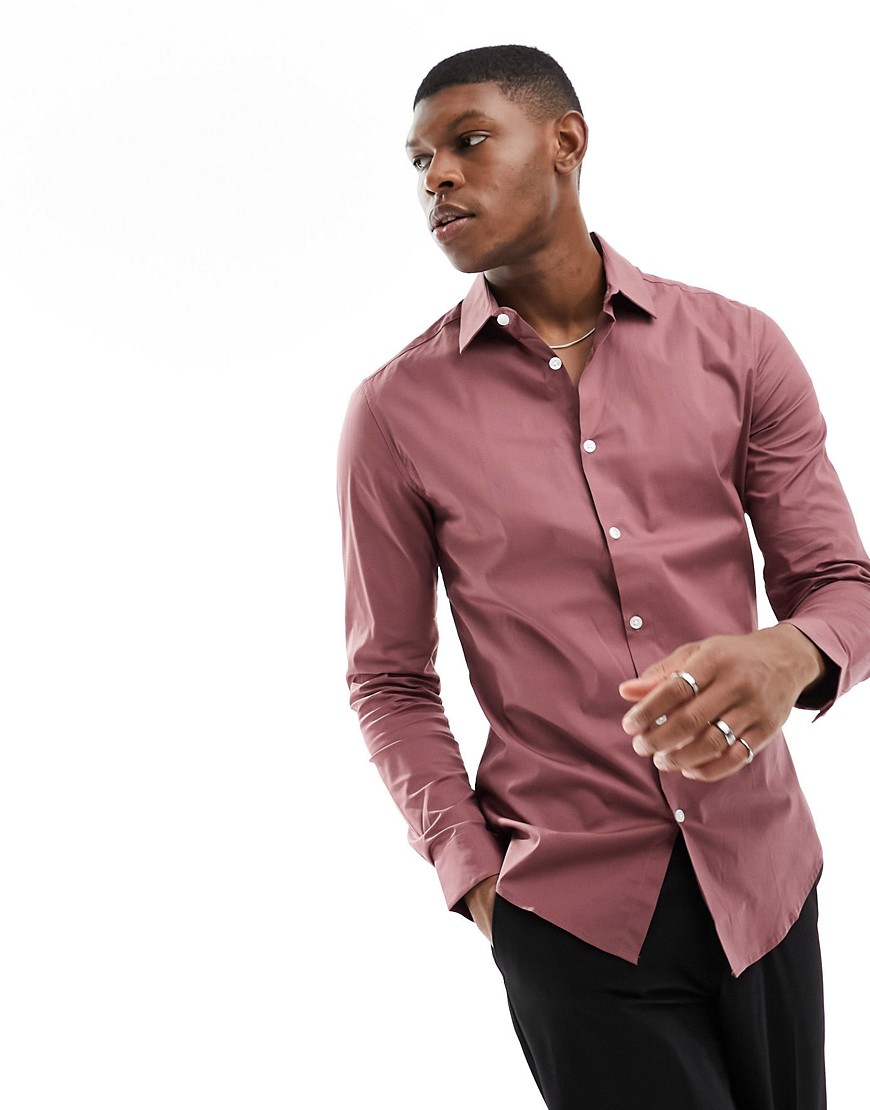 ASOS DESIGN skinny fit shirt in dusty rose-Pink