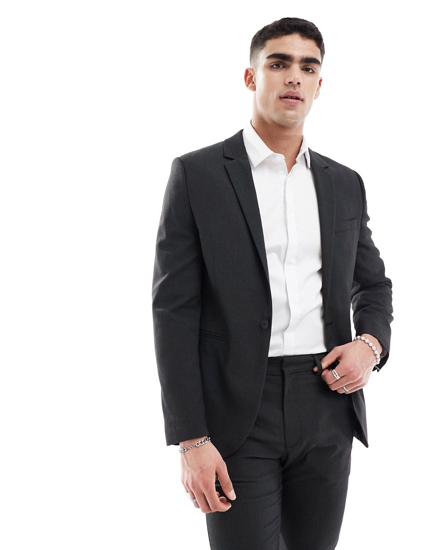 ASOS DESIGN skinny suit jacket in black pindot