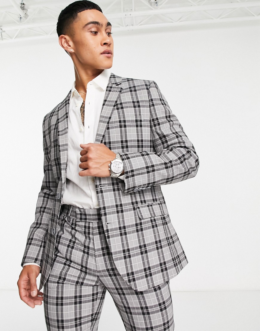 ASOS DESIGN skinny suit jacket in grey check