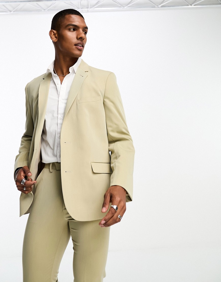 ASOS DESIGN skinny suit jacket in peached twill in stone-Neutral