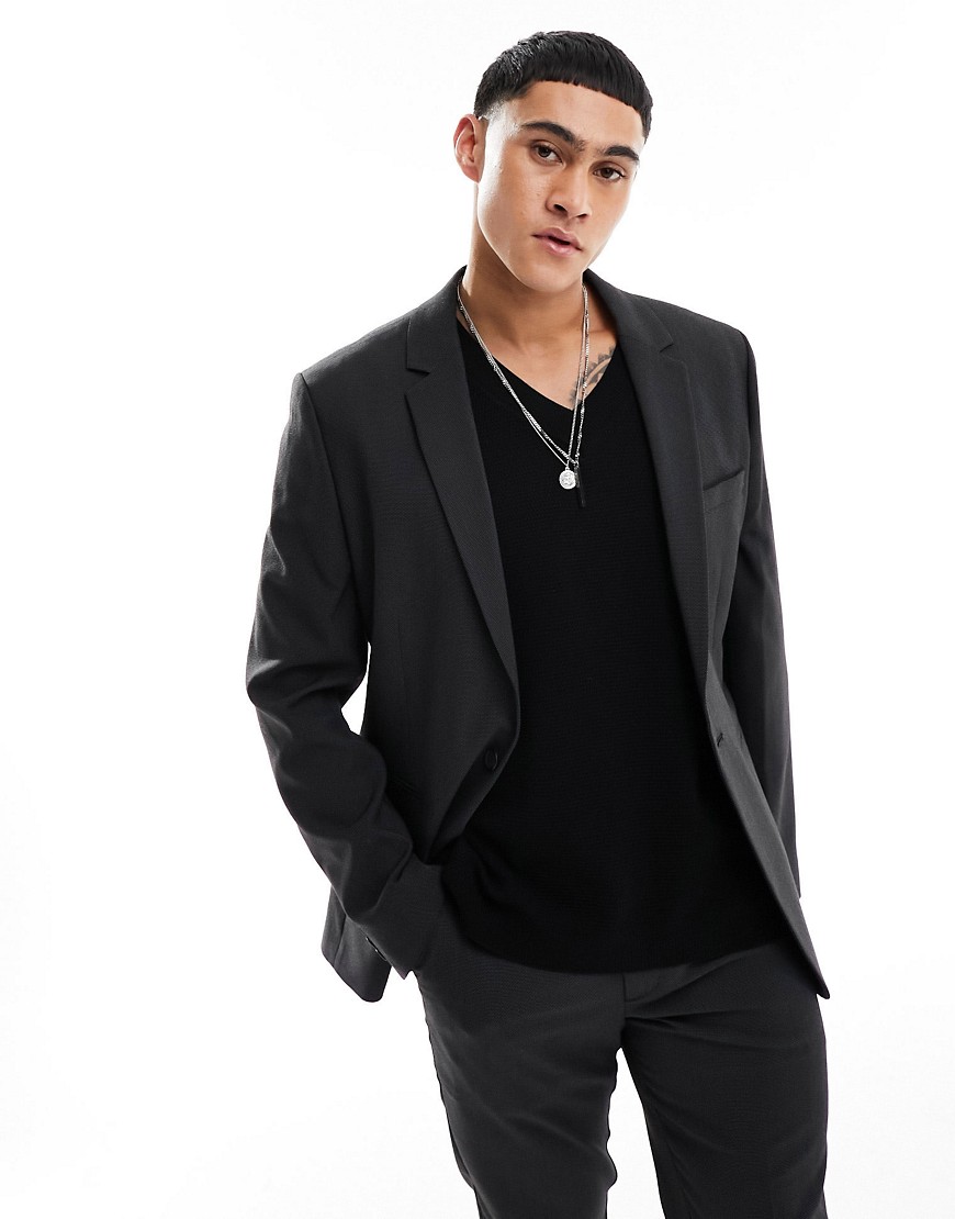ASOS DESIGN skinny suit jacket in pindot in black