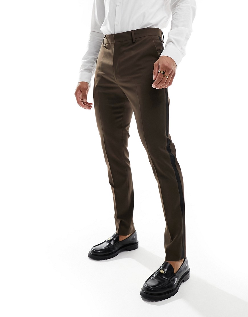 ASOS DESIGN skinny tuxedo suit trousers in brown