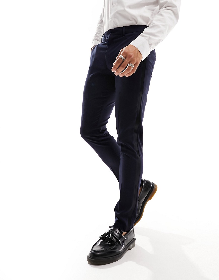 ASOS DESIGN skinny tuxedo suit trousers in navy