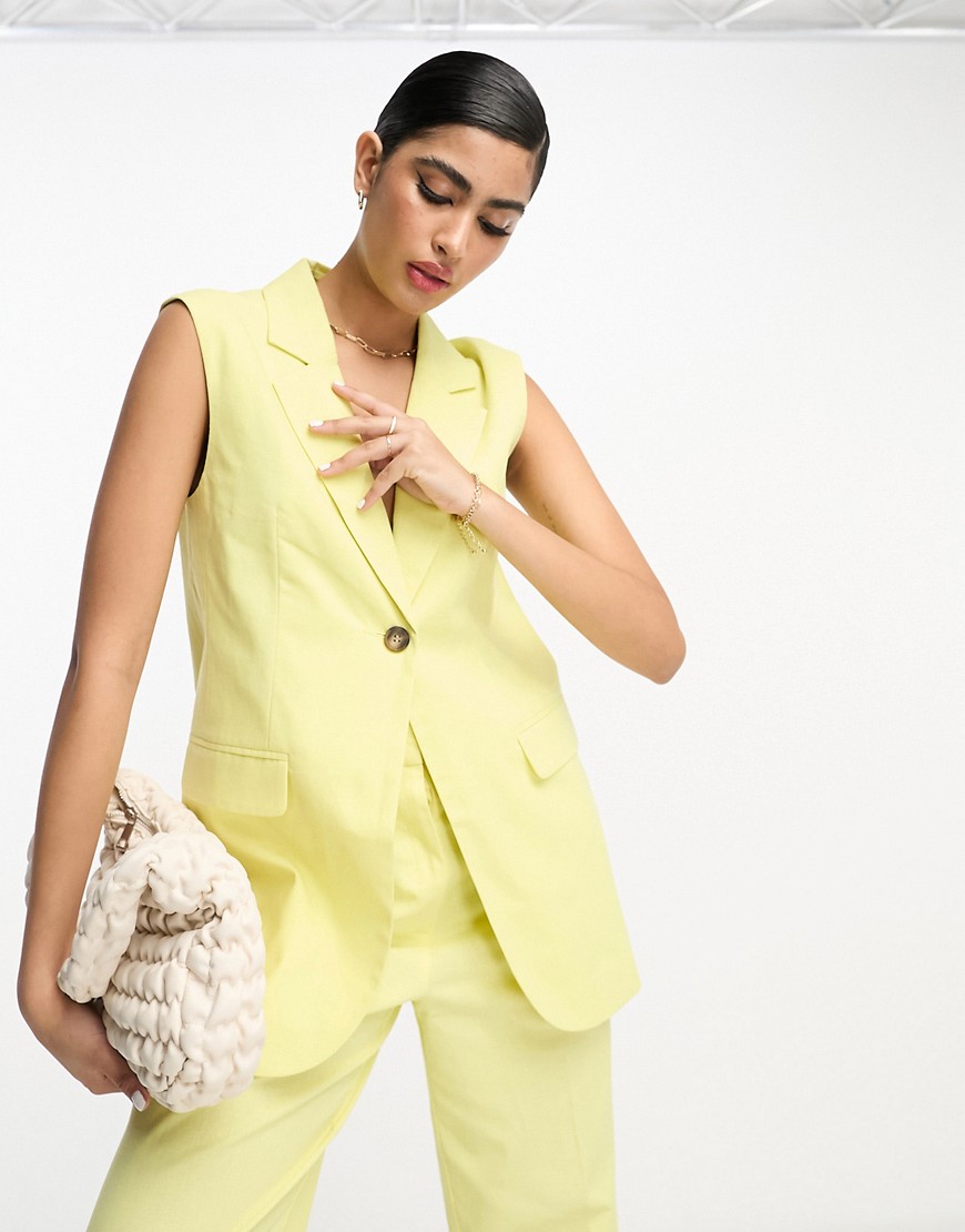 ASOS DESIGN sleeveless blazer with linen in lemon-Yellow