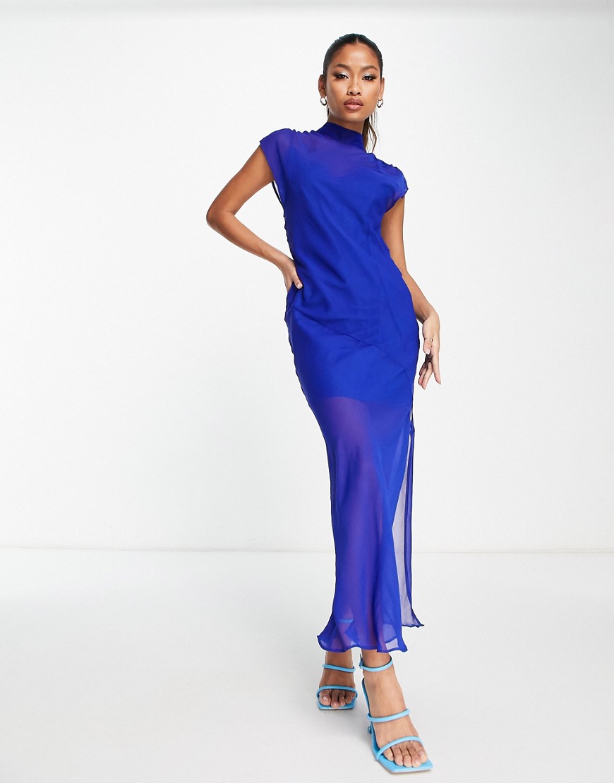 ASOS DESIGN sleeveless chiffon midaxi dress with open back in cobalt-Blue