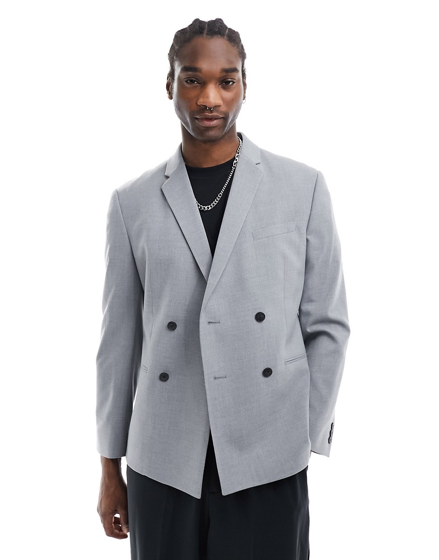 ASOS DESIGN slim double breasted suit jacket in grey
