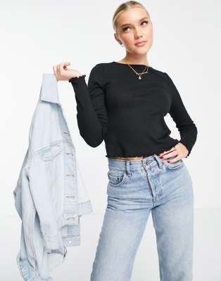 Slim fit long sleeve crop top with lettuce edge in black - Click1Get2 Price Drop&set=par&sort_by=almost Gone