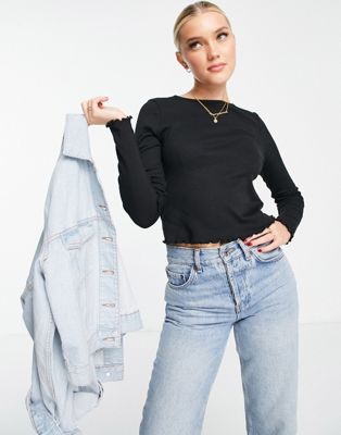 Slim fit long sleeve crop top with lettuce edge in black - Click1Get2 Promotions&sale=mega Discount&secure=symbol&tag=asos&sort_by=lowest Price